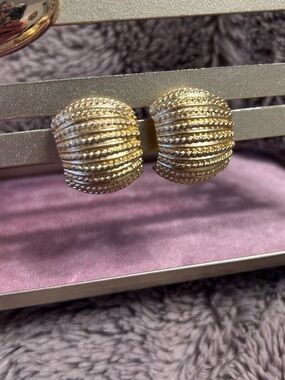 Vintage Givenchy Gold Ribbed Dome Clip-On Earrings